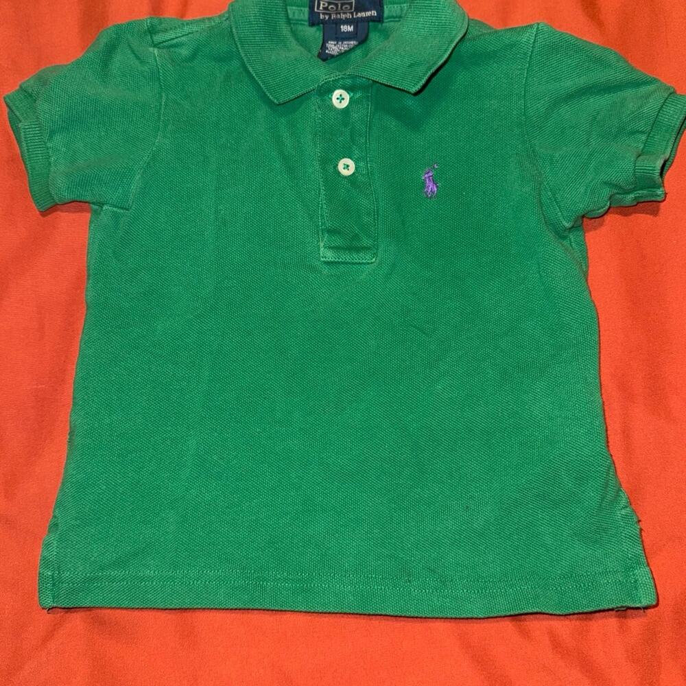 Polo Ralph Lauren Toddler 18M Boys Green Polo Shirt Purple Pony Logo EUC